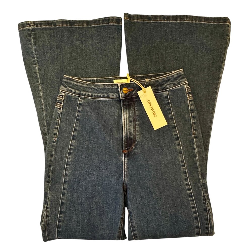 NWT DRIFTWOOD JEANS Medium Wash Veda X Harmony Flare Leg Jeans Size 28 - Picture 3 of 14